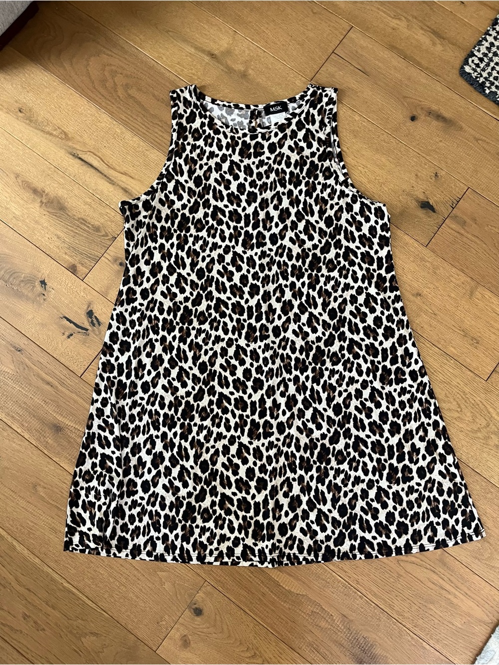 Sleeveless Leopard  Print Women's Size XL Polyester Black & Cream Summer Dress